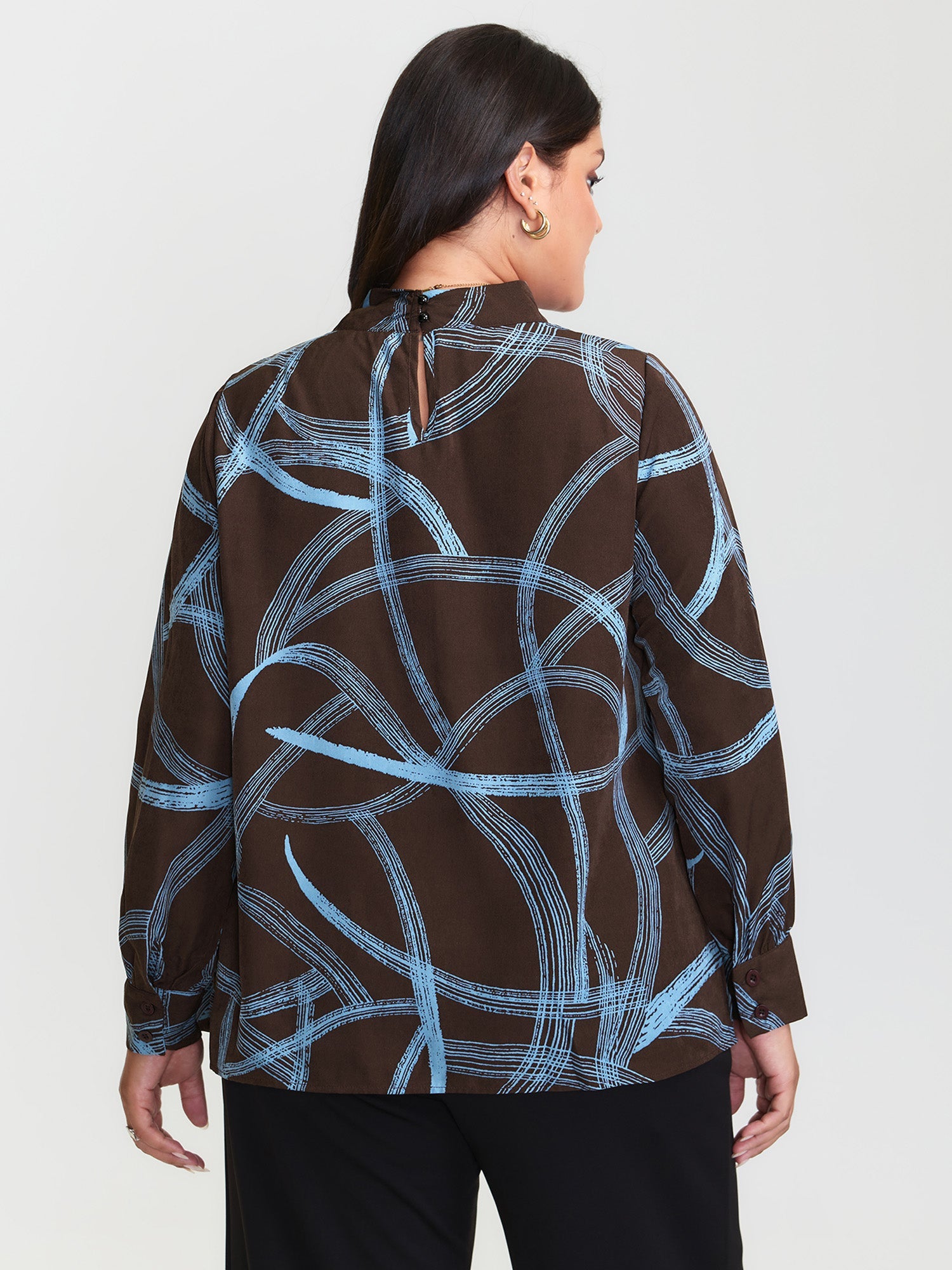 Abstract Print Drape Neckline Blouse