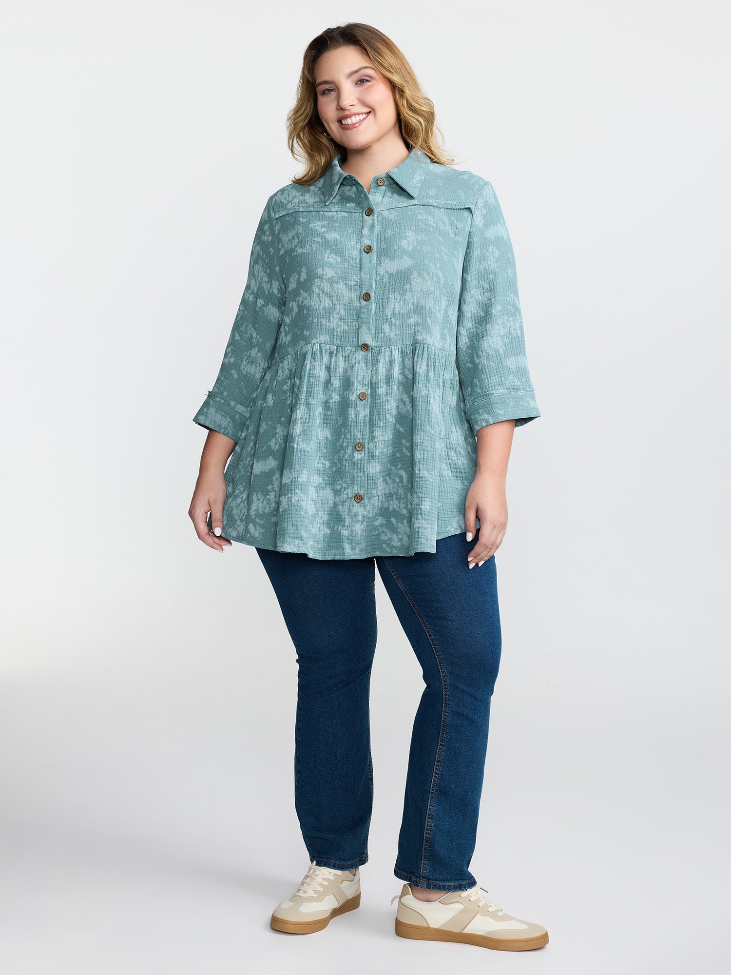 Cotton Snowflake Effect Half-Placket Blouse