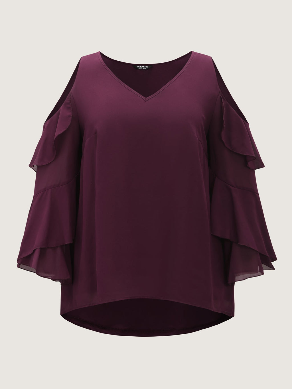 Ruffled Cut-Out Shoulder Flowy Blouse