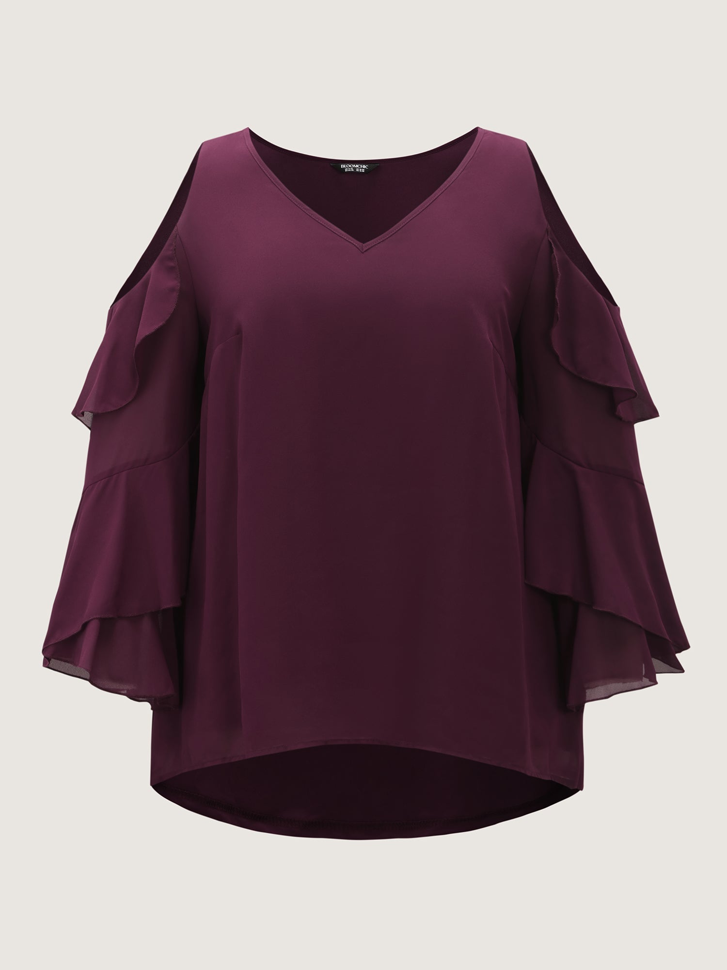 Ruffled Cut-Out Shoulder Flowy Blouse