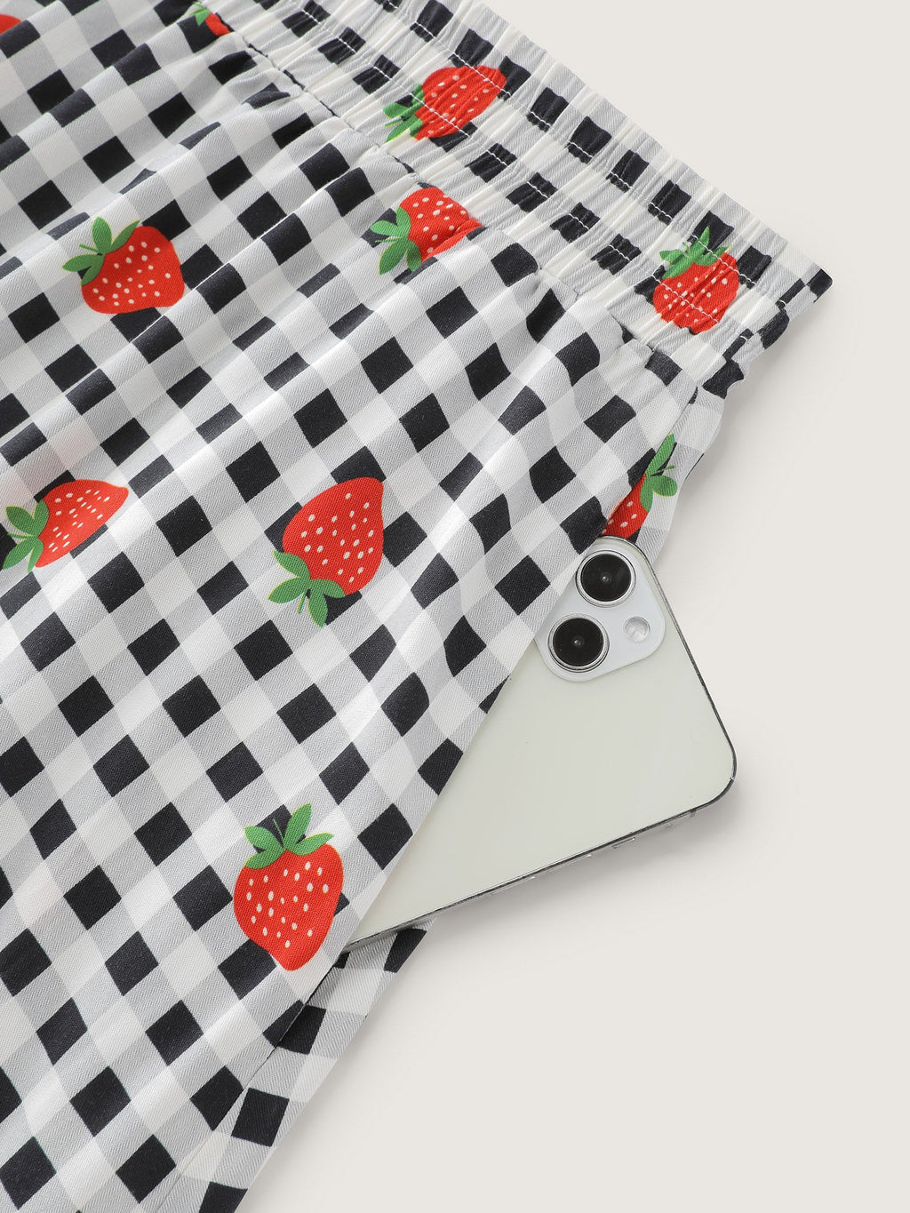 Checkered Fruity Print Tiered Maxi Skirt