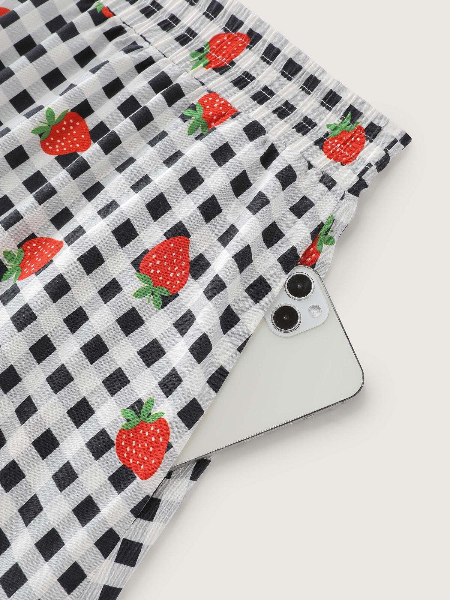 Checkered Fruity Print Tiered Maxi Skirt