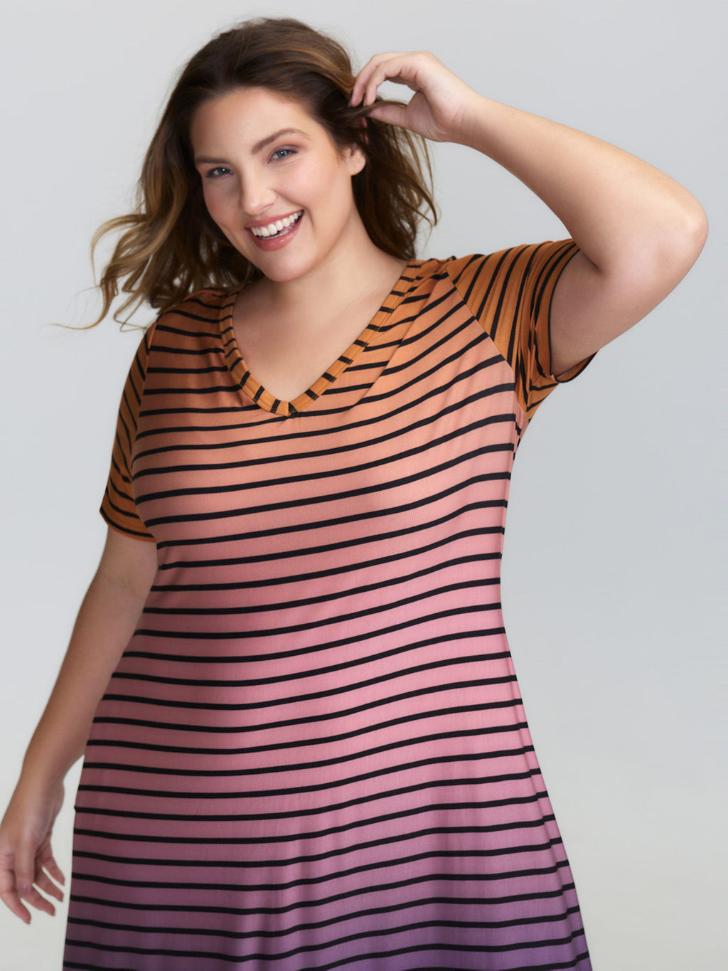 Color Gradient Stripe V-Neck Sleep Dress