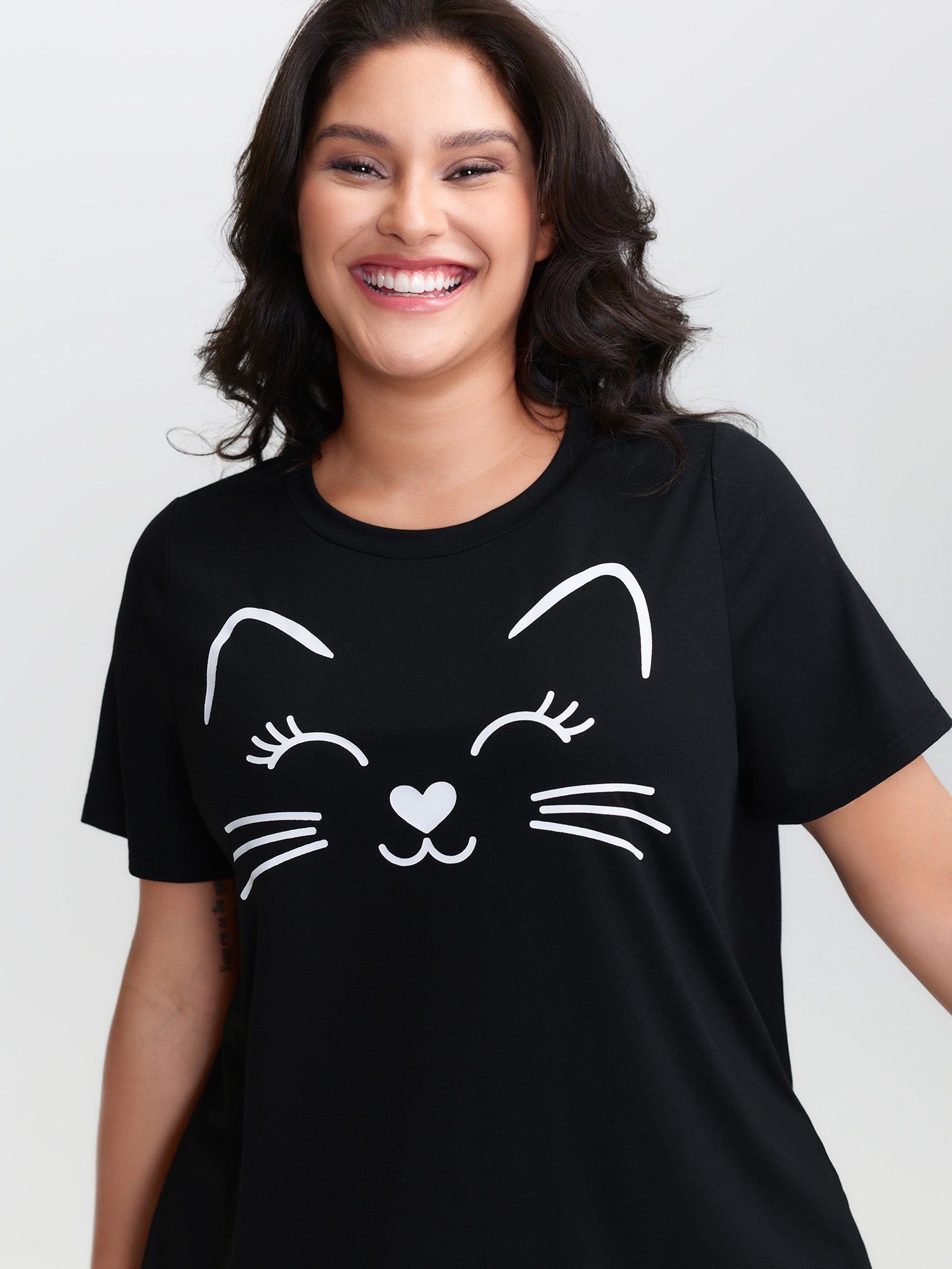 Cute Cat Polka Dots Print Sleepwear Set