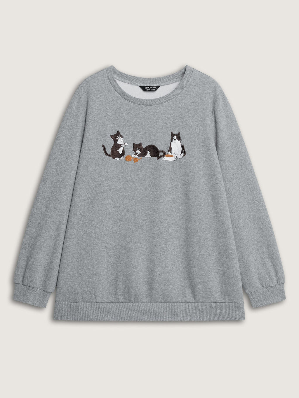 Cat Towel Embroidery Fleece Lined Sweatshirt