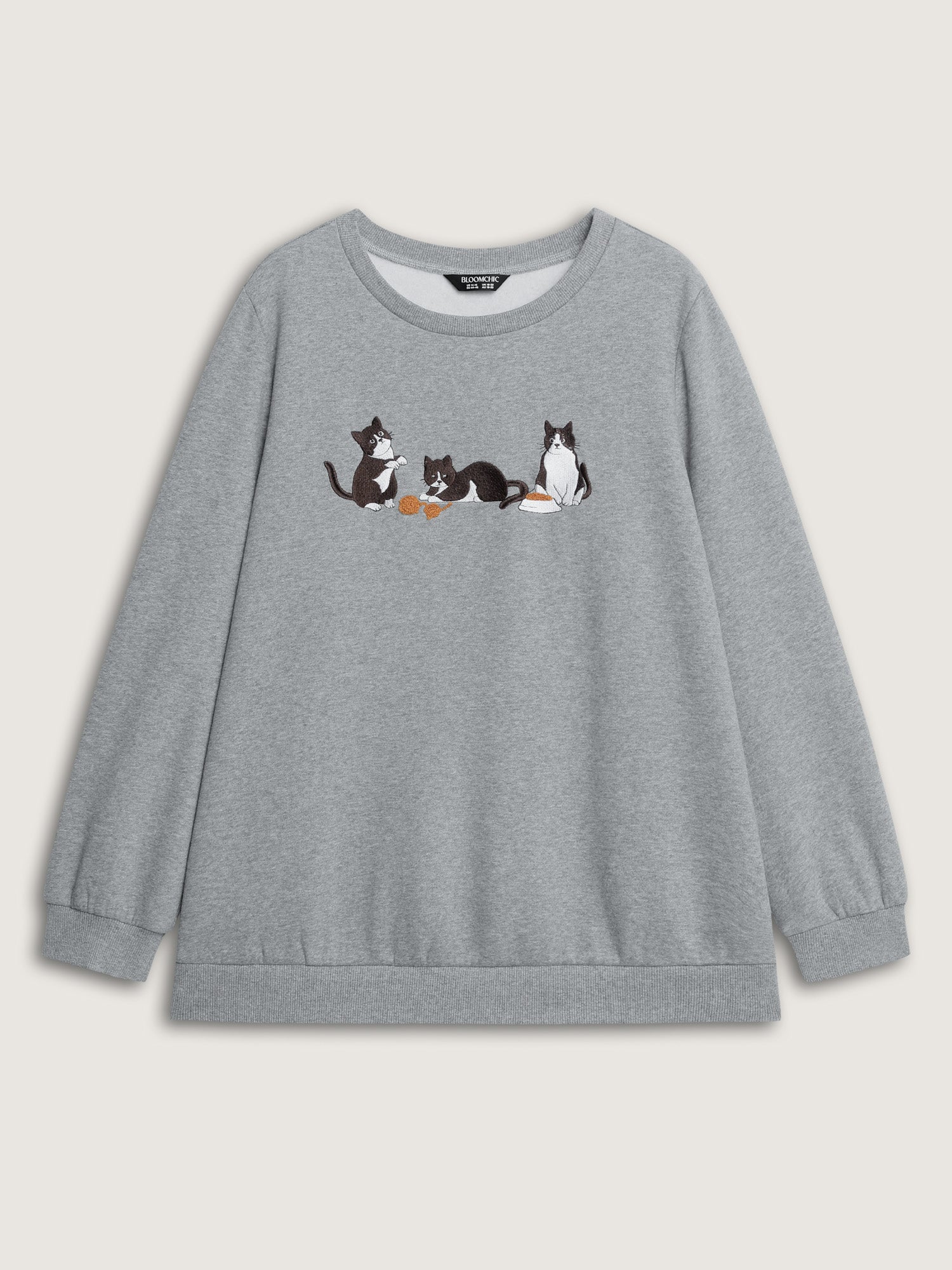 Cat Towel Embroidery Fleece Lined Sweatshirt