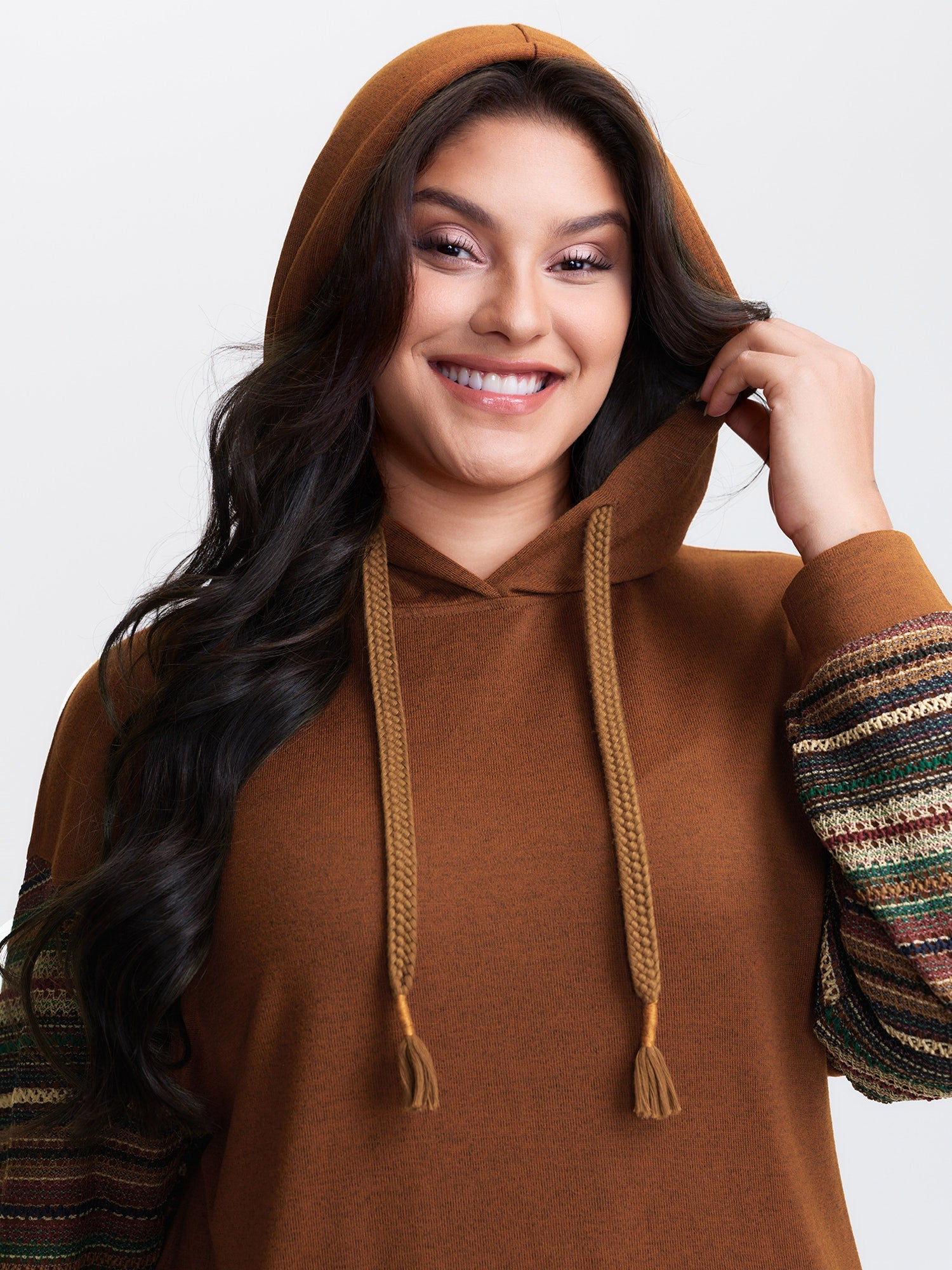 Color Contrast Stripe Textured Hoodie