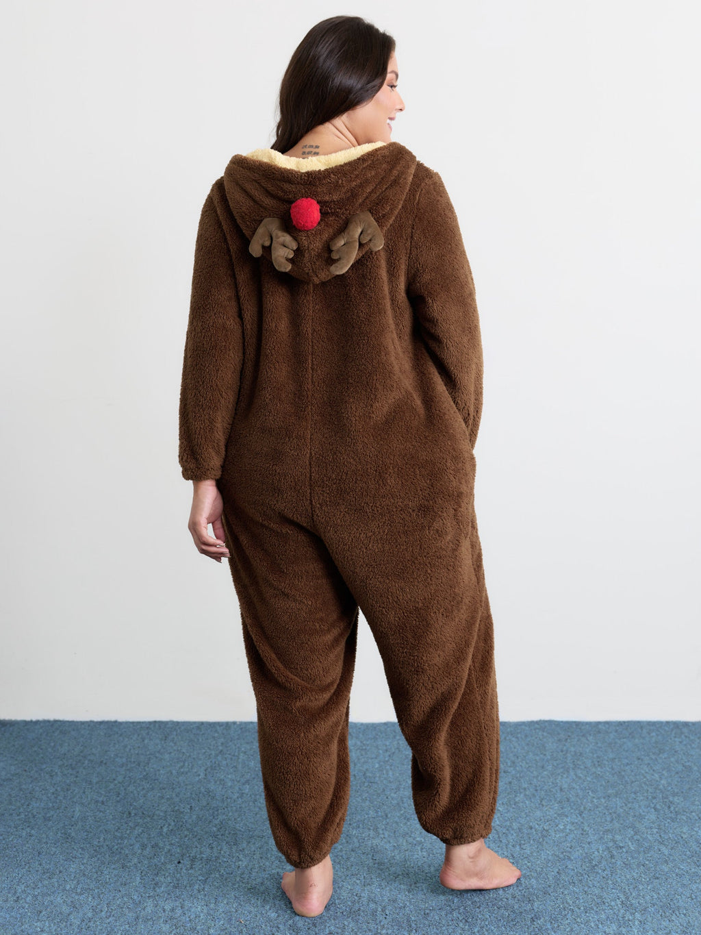 Supersoft Fluffy Reindeer Hoodie Sleep Jumpsuit
