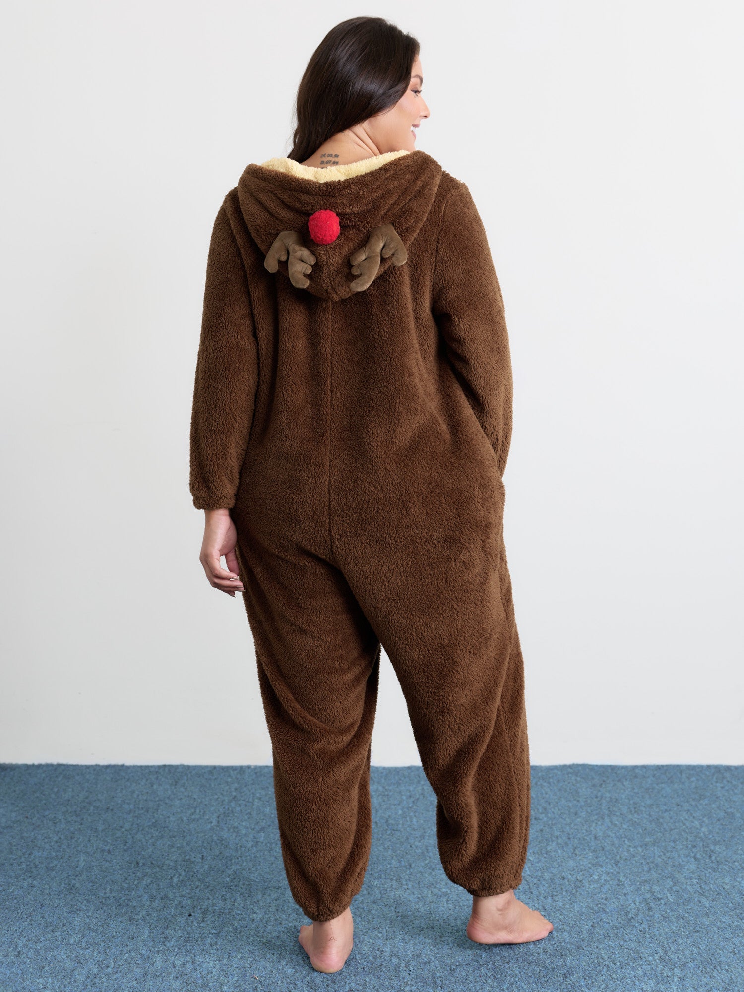 Supersoft Fluffy Reindeer Hoodie Sleep Jumpsuit