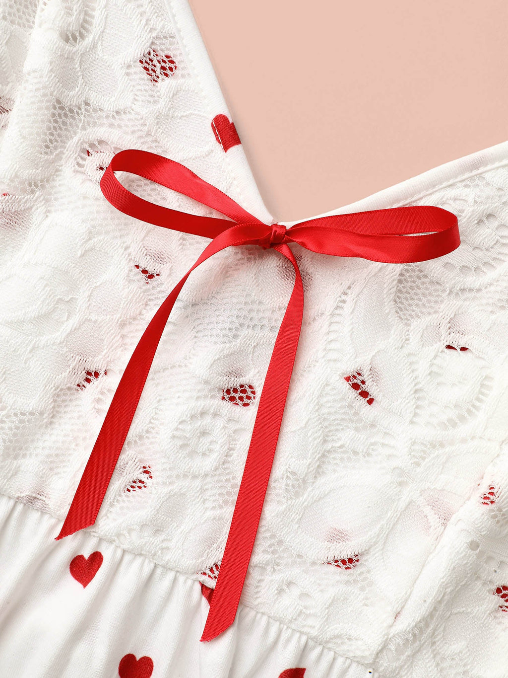 Bow Lace Heart Print Lounge Dress