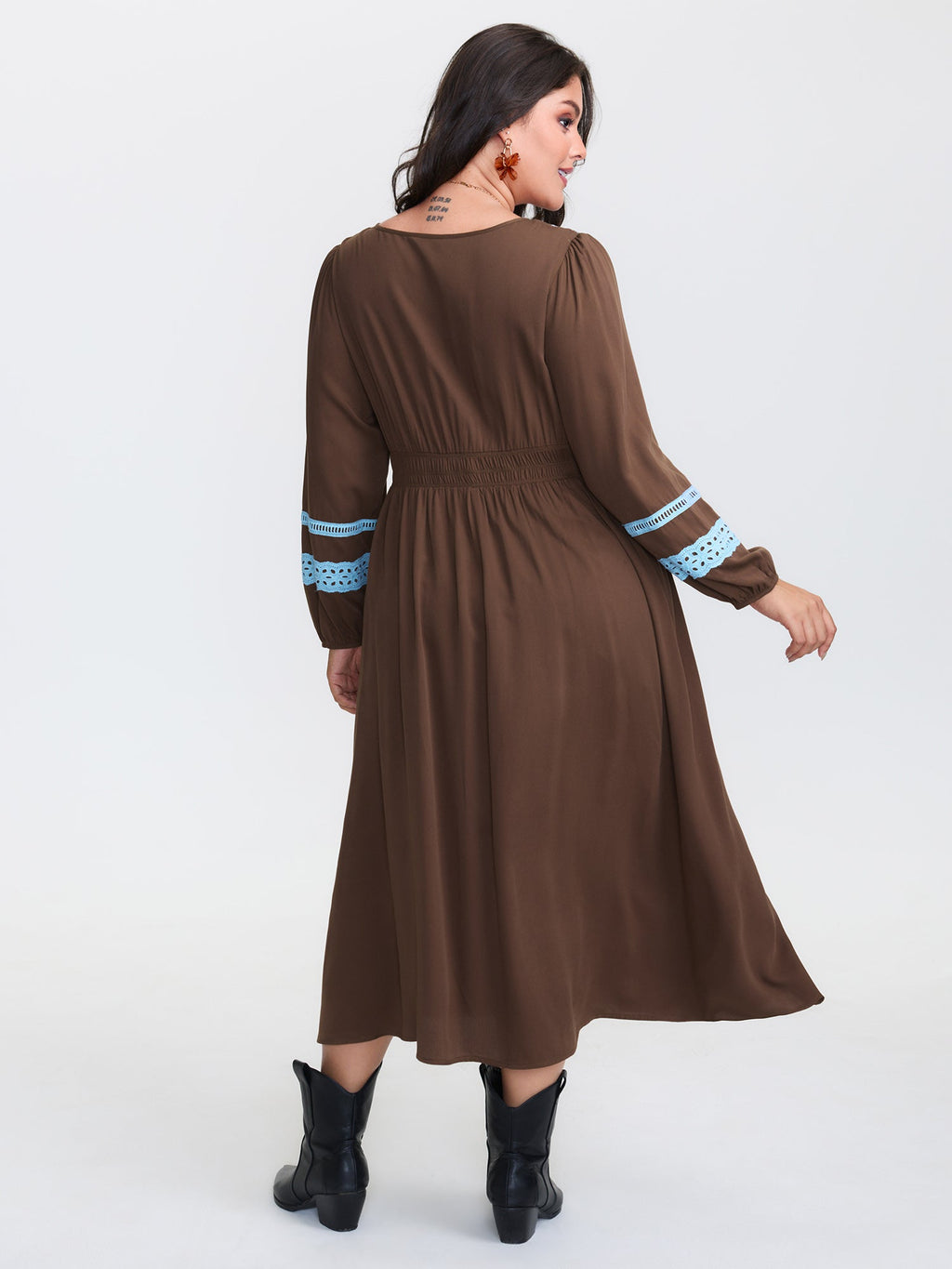 Boho Embroidered Neck-Tie Midi Dress