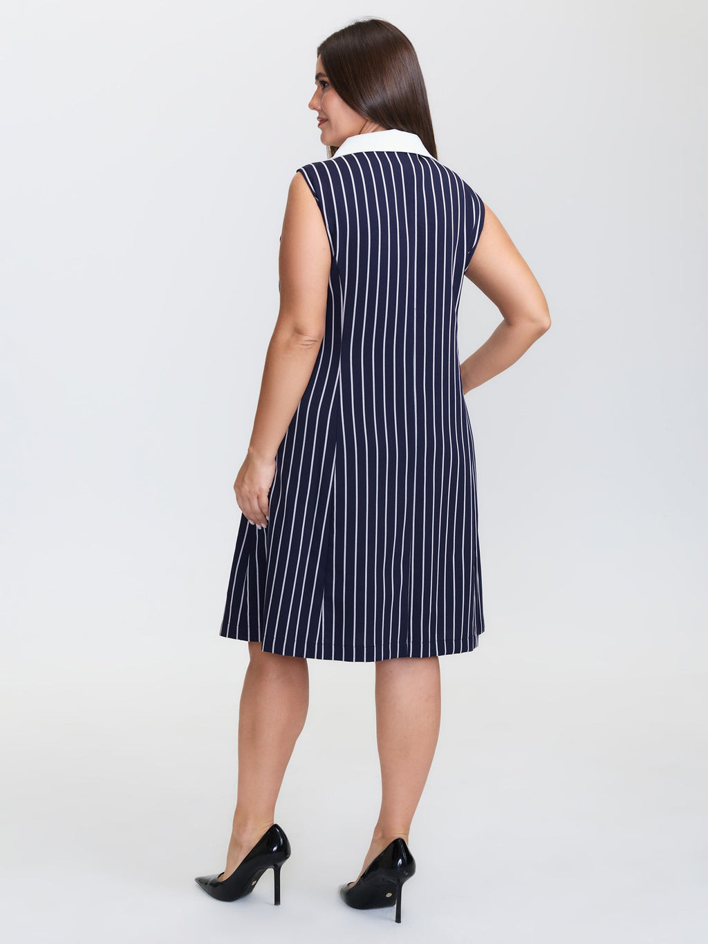 Color Contrast Stripe Double Button Midi Dress