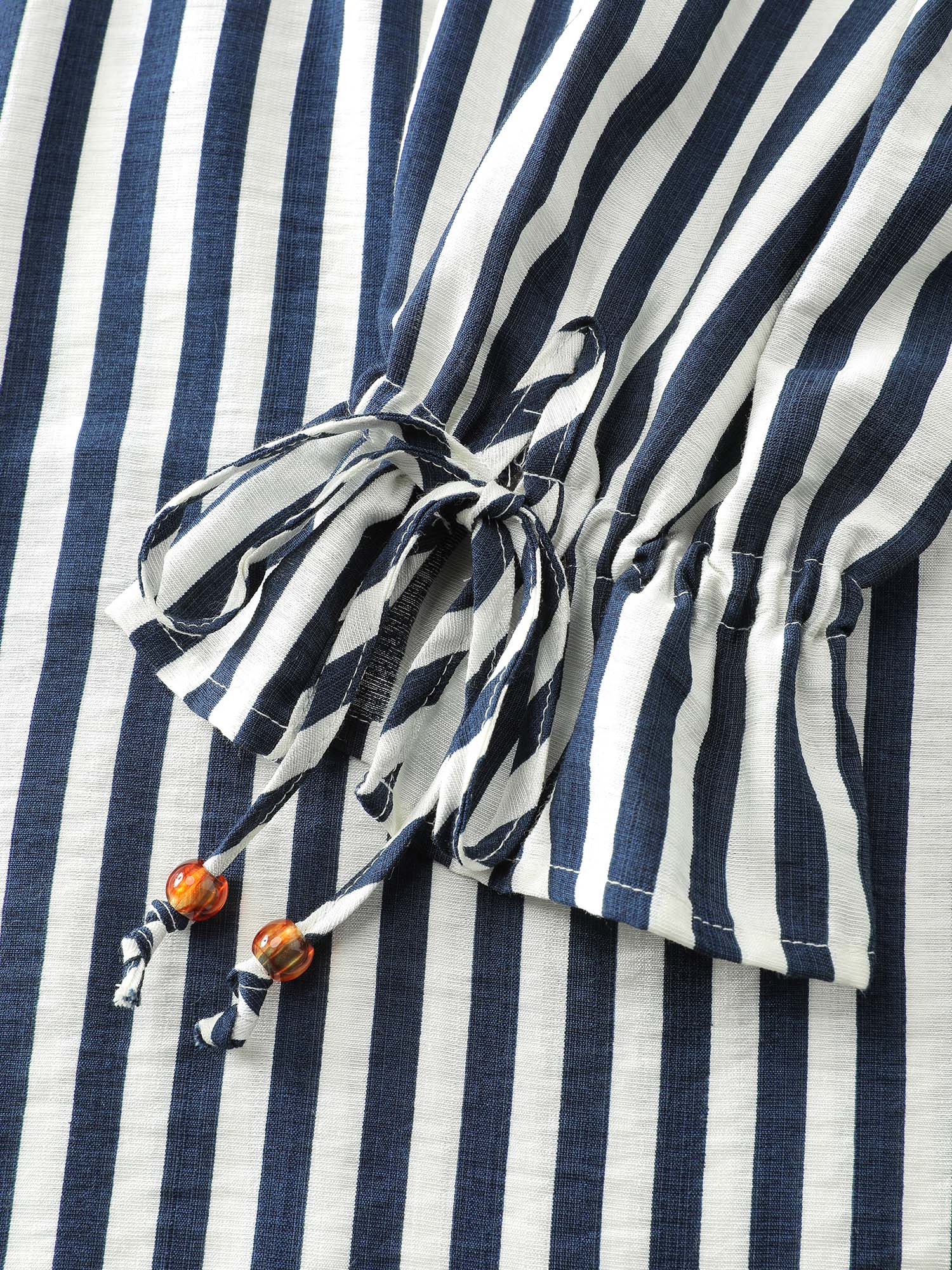 Rayon Stripe Pockets Drawstring Midi Dress