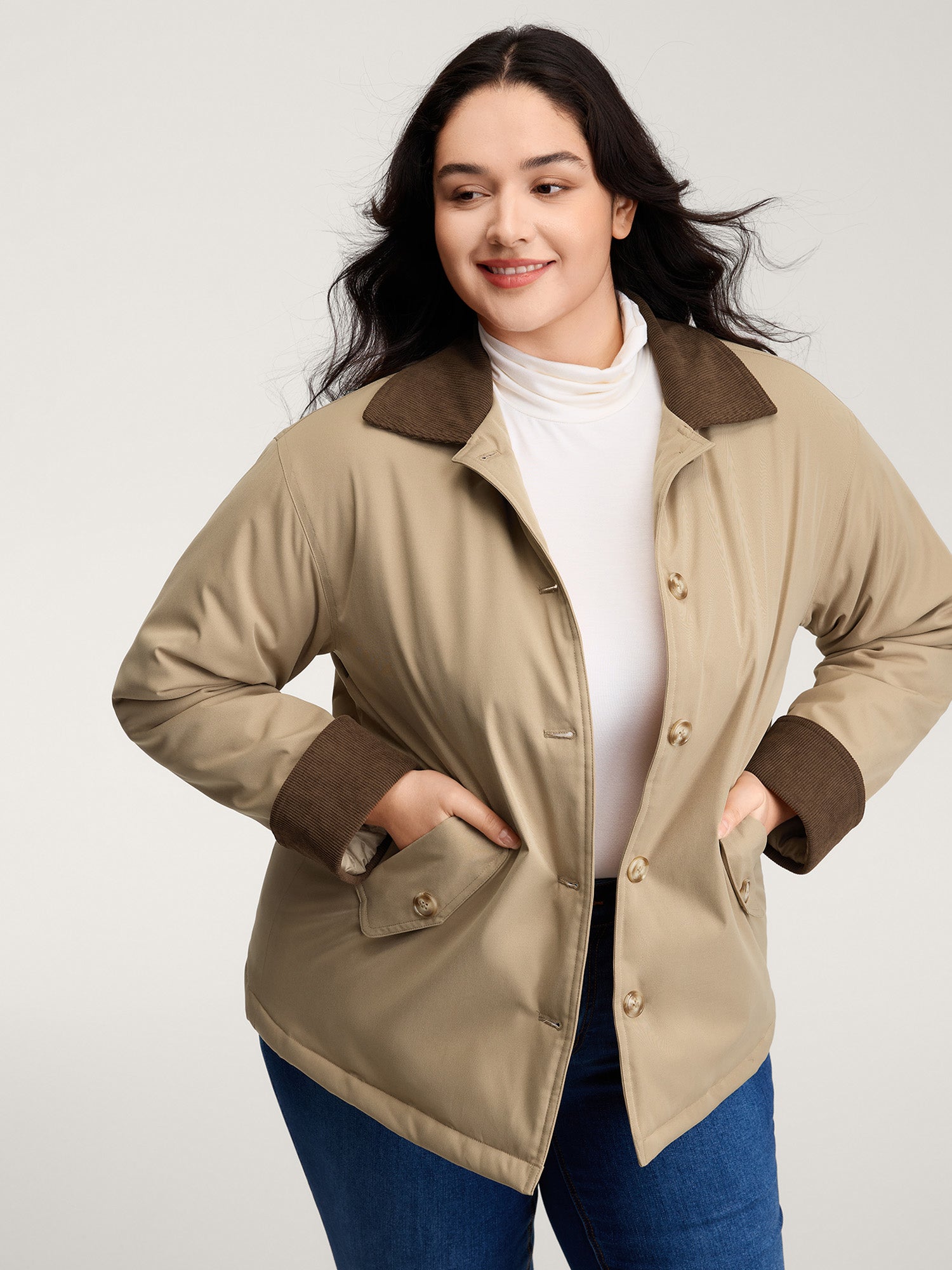 Color Contrast Button Quilted Jacket