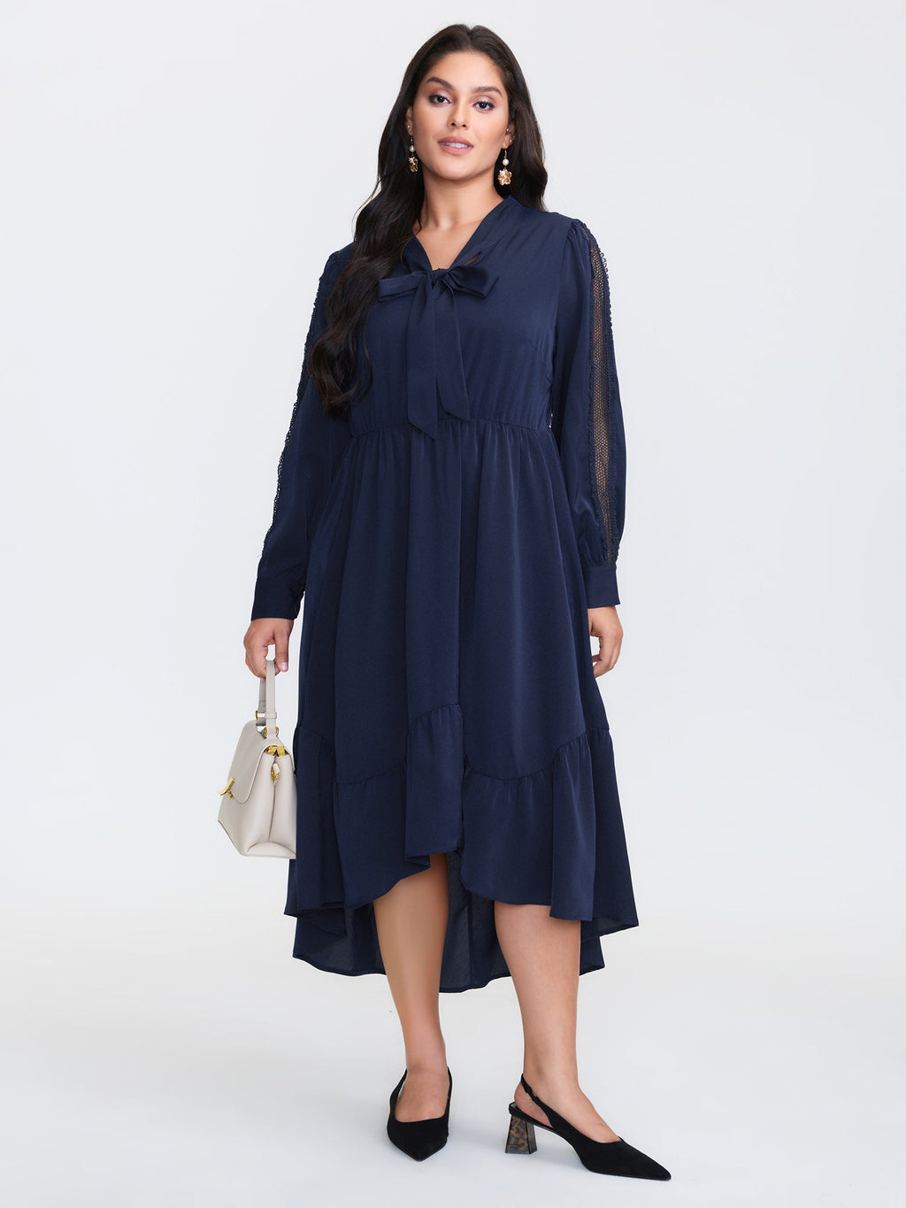 Bowknot Neckline Flowy Tiered Midi Dress