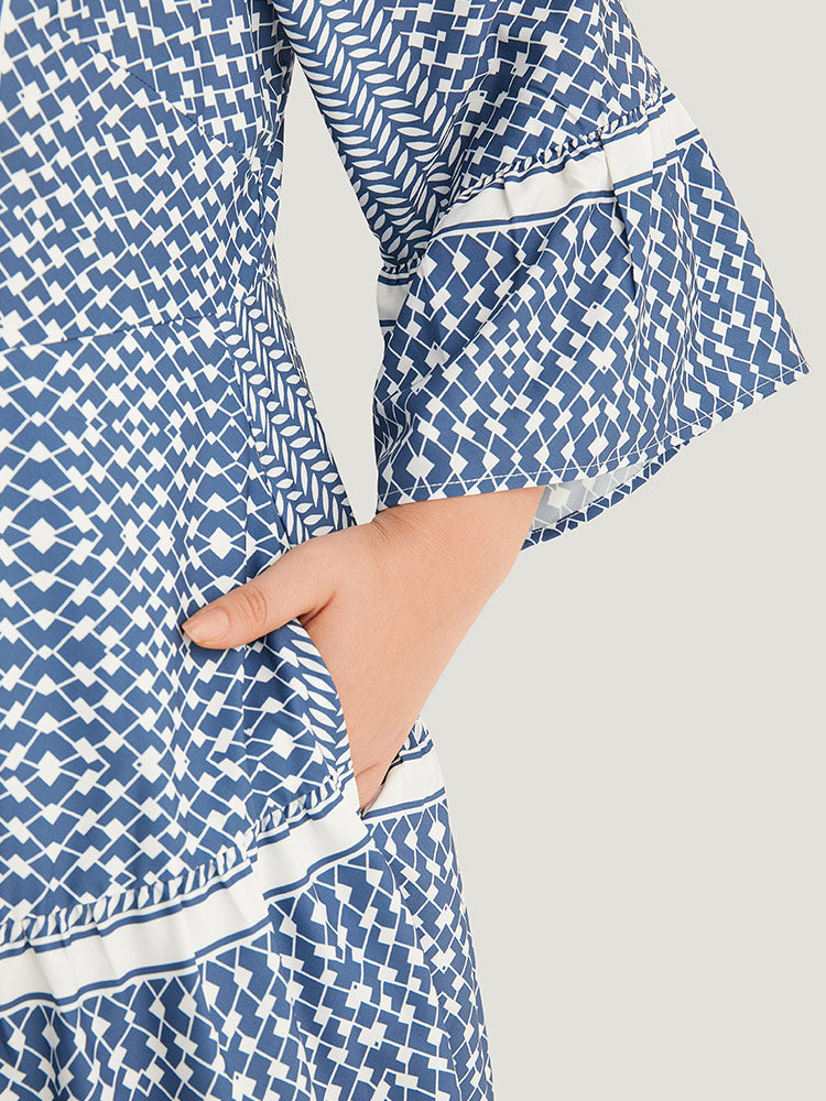 Bandana Print Notched Pocket Patchwork Dress