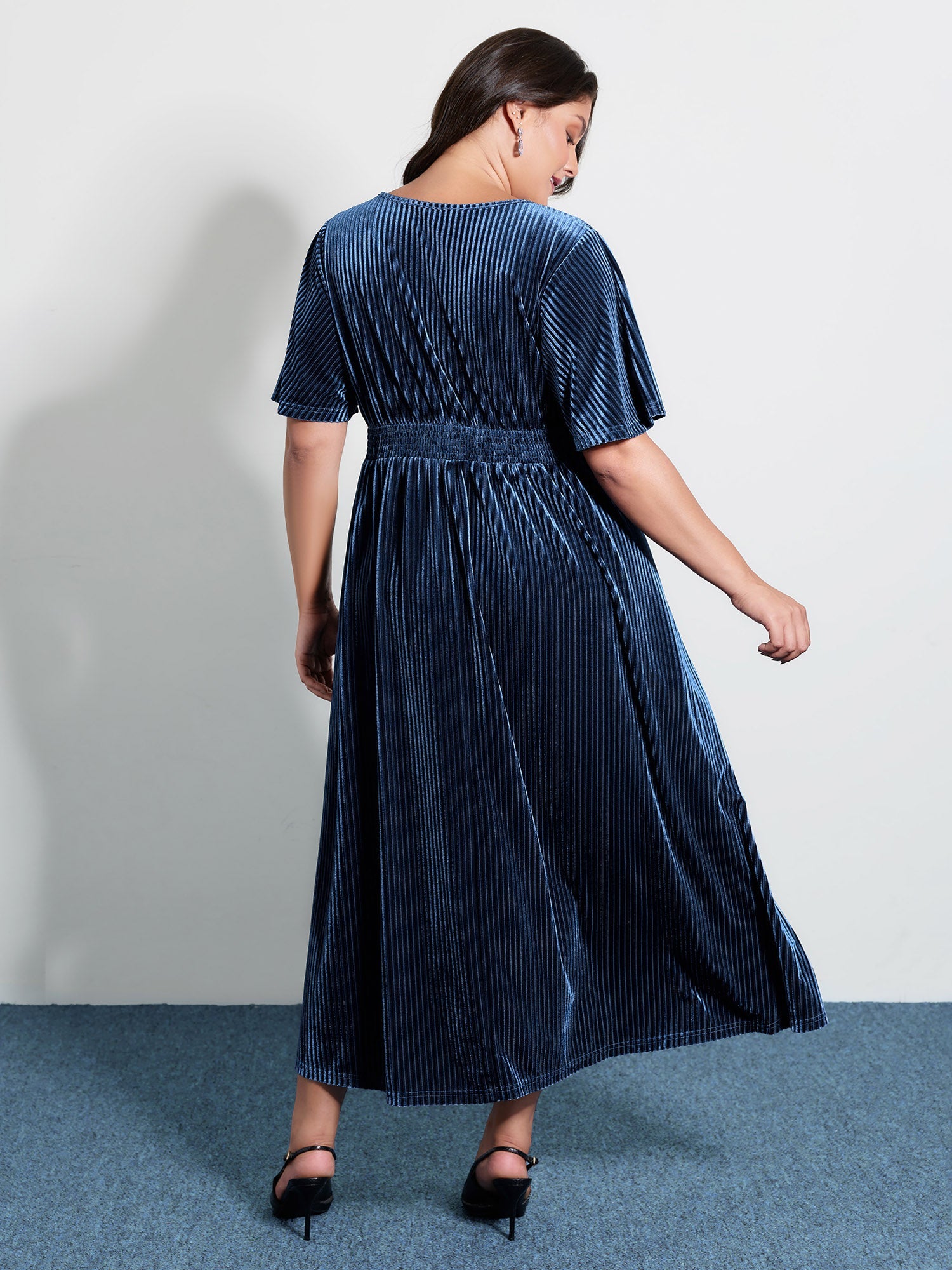Starry Moon Embroidery Shirred Maxi Dress