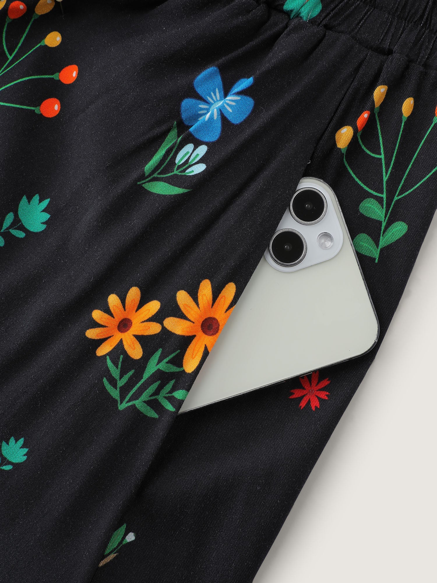 Colorful Floral Print Drawstring Midi Skirt