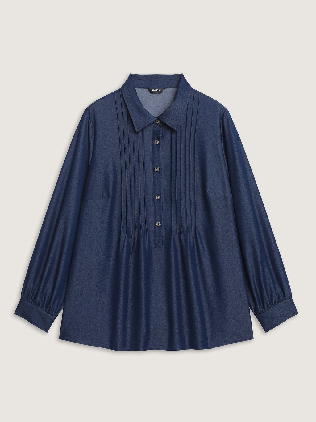 Buttons Pleated Denim Blouse