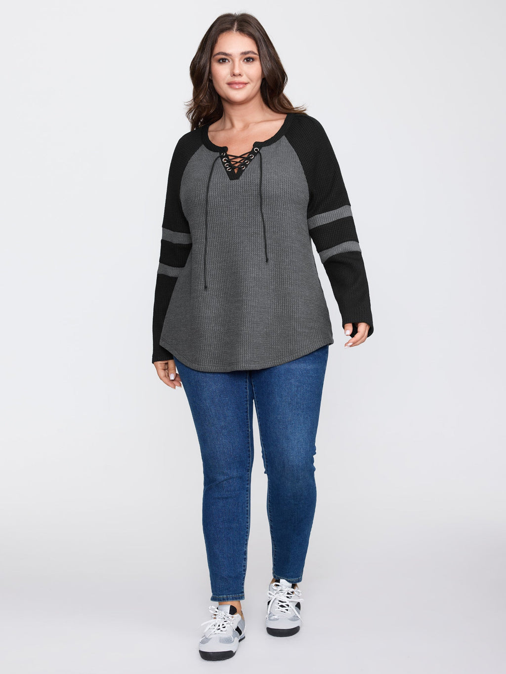 Color Contrast Stripe Textured Cross-Tie T-Shirt