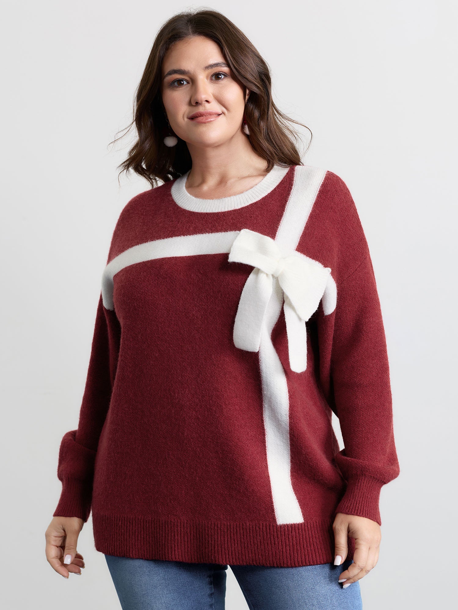 3D Bowtie Color Contrast Pullover