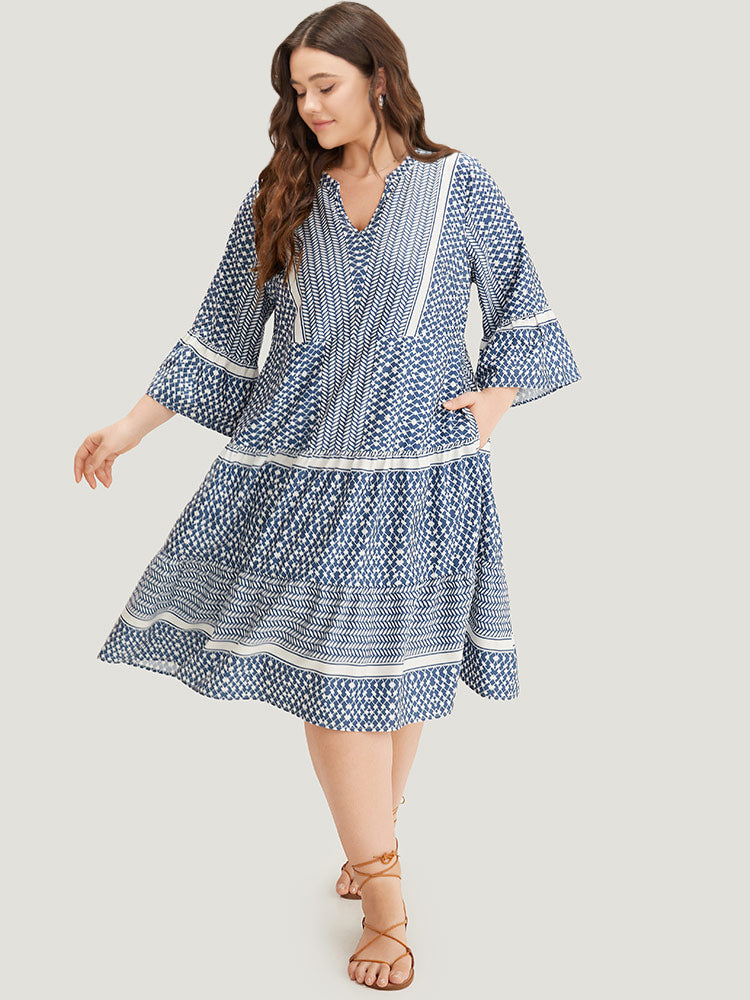 Bandana Print Notched Pocket Patchwork Dress