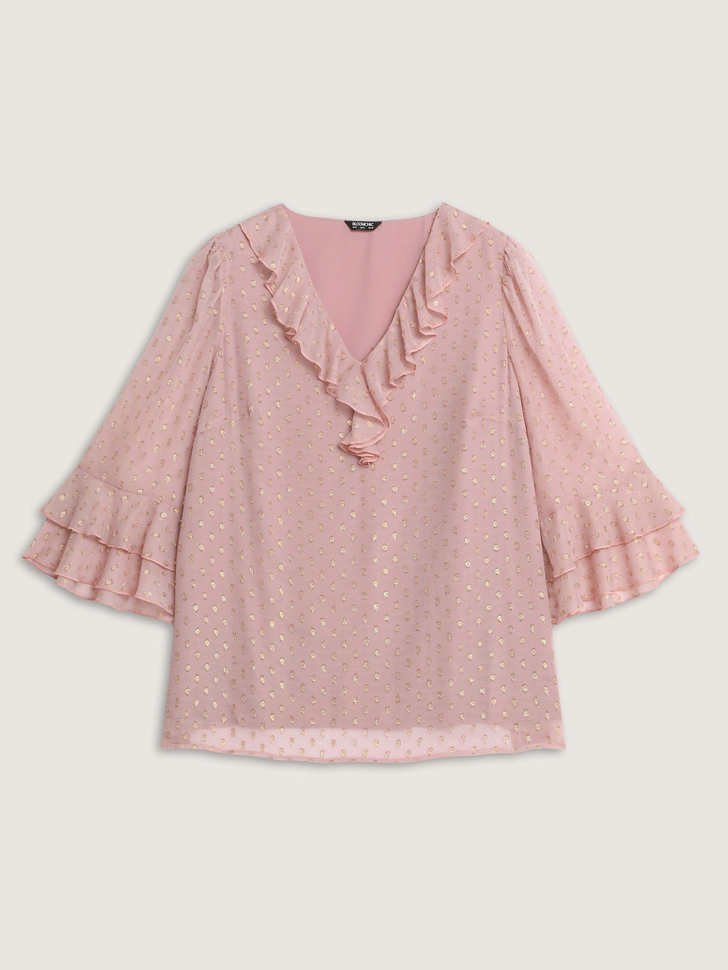 Chiffon Ruffled Neckline Layered Sleeve Blouse
