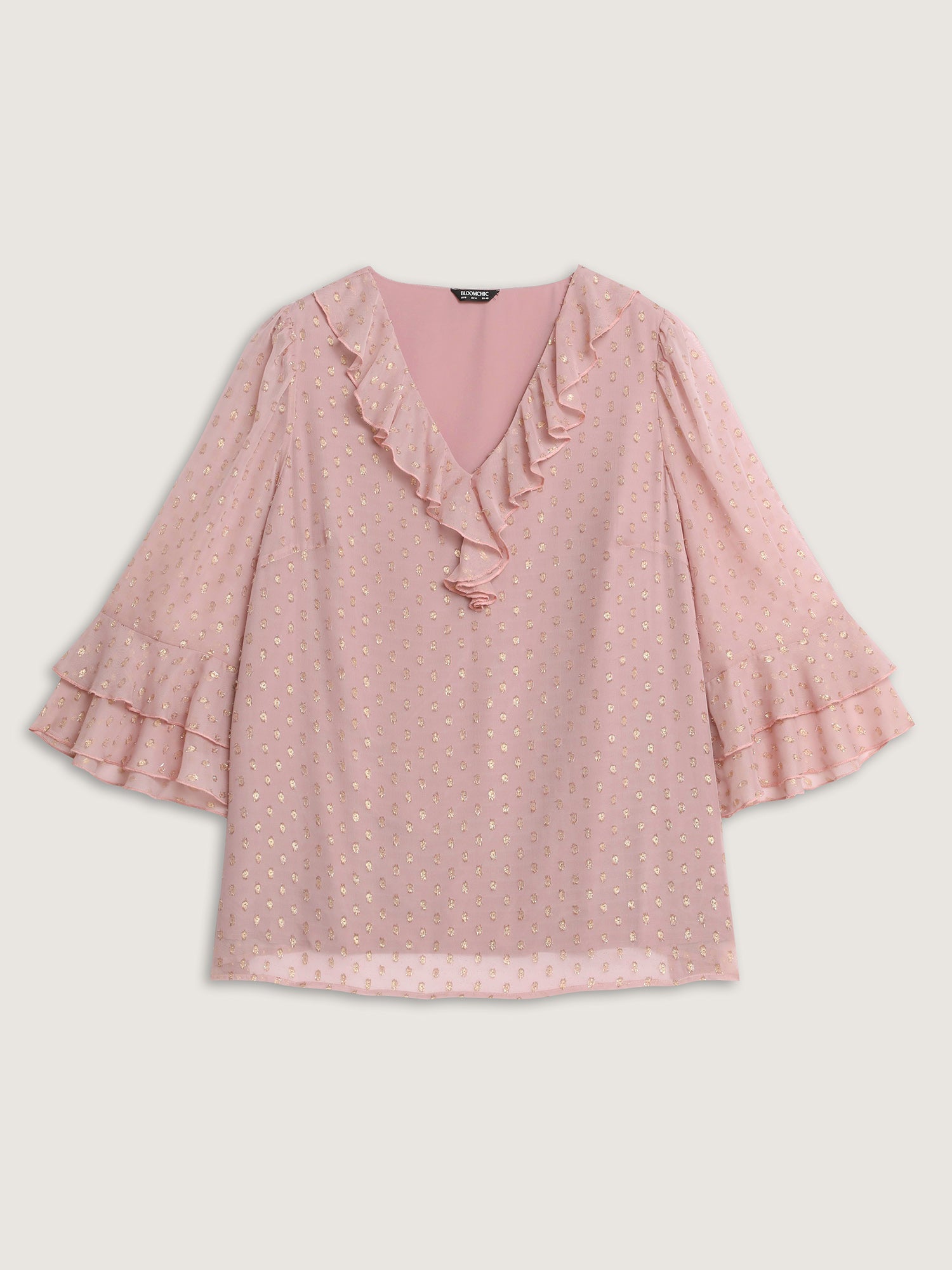 Chiffon Ruffled Neckline Layered Sleeve Blouse