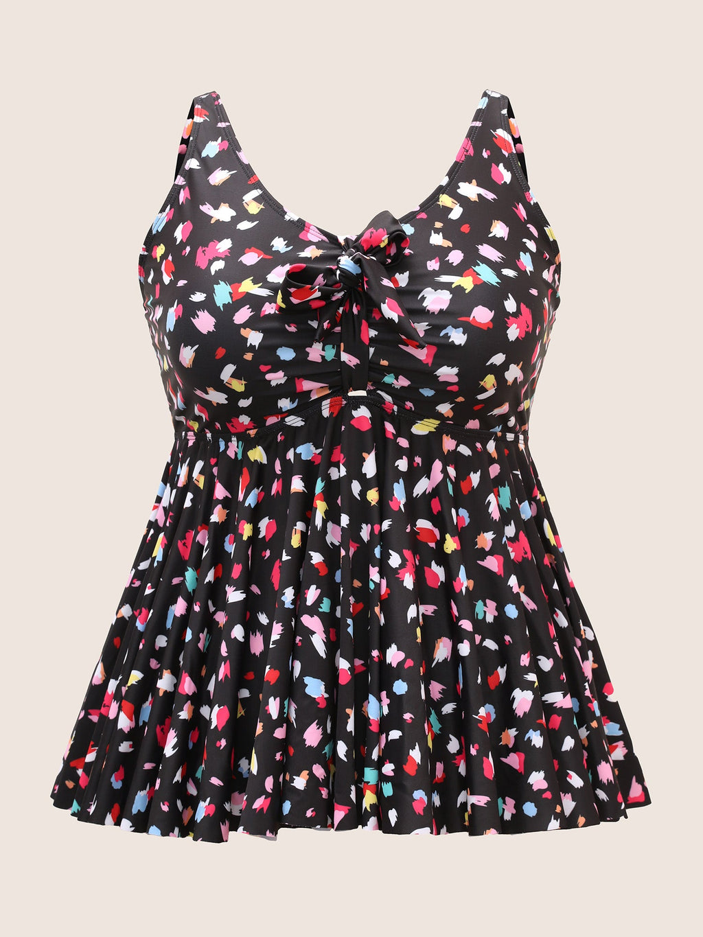 Allover Print V Neck Gathered Swim Top