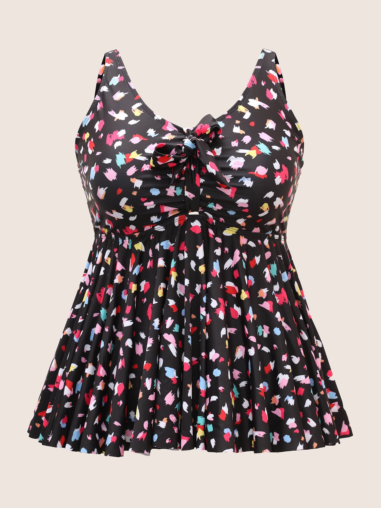 Allover Print V Neck Gathered Swim Top