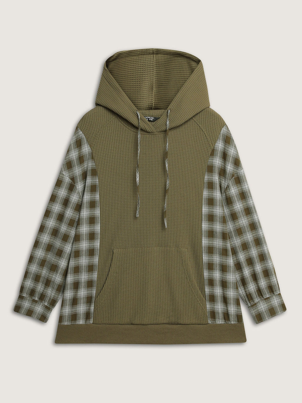 Checkered Spliced Textured Hoodie