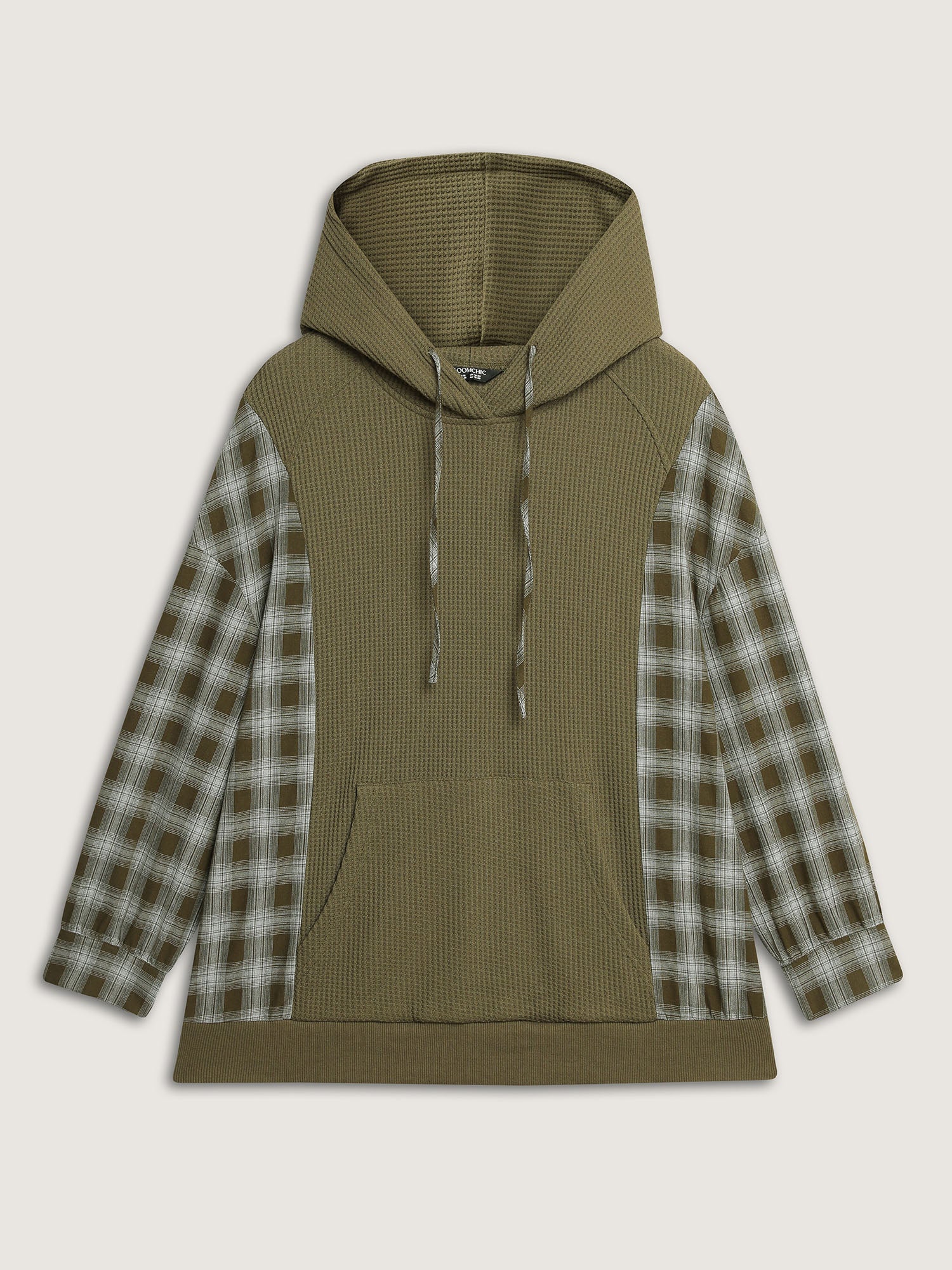 Checkered Spliced Textured Hoodie