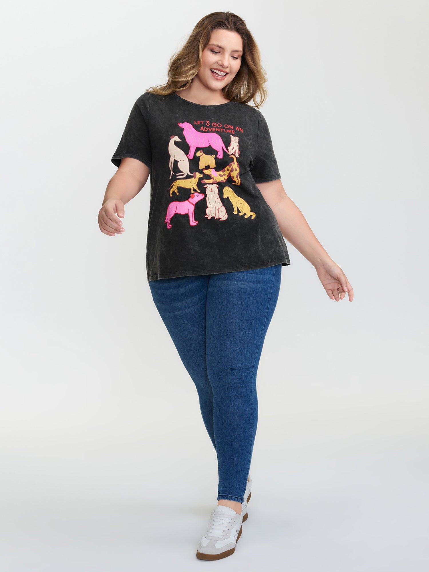 Dogs Print Snow-Wash T-Shirt