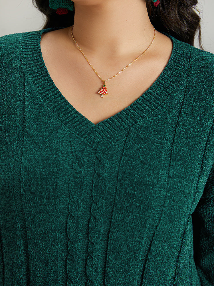 Christmas Plain Cable Knit V Neck Pullover