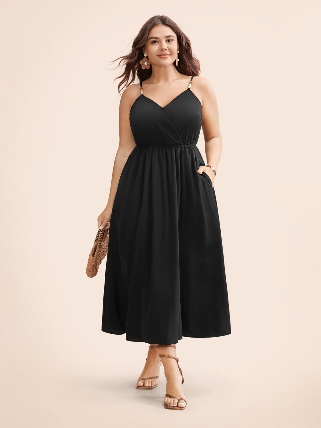 Bead Detail Overlap Collar Cami Dress