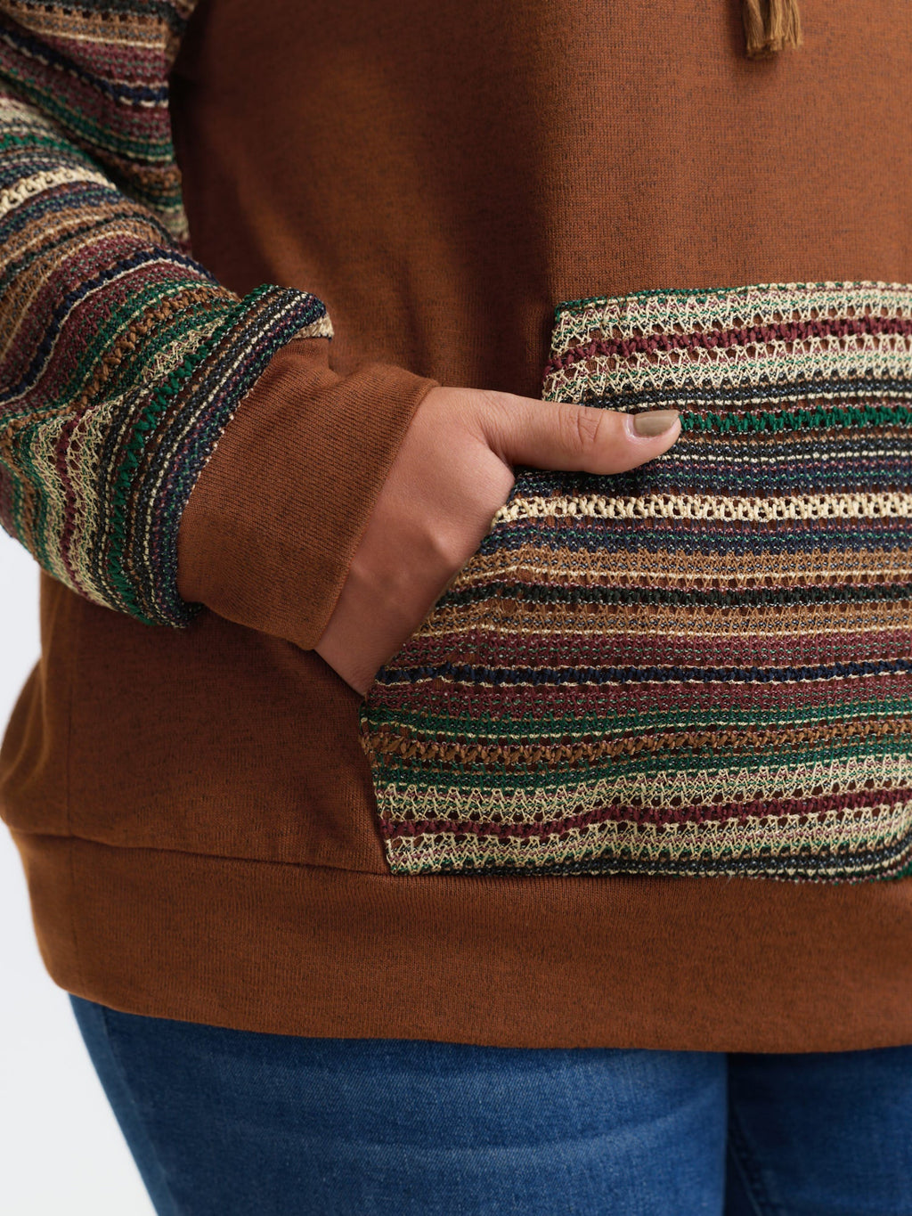 Color Contrast Stripe Textured Hoodie