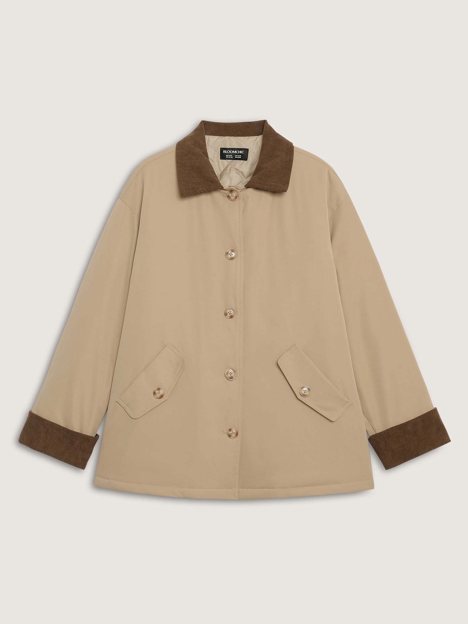 Color Contrast Button Quilted Jacket