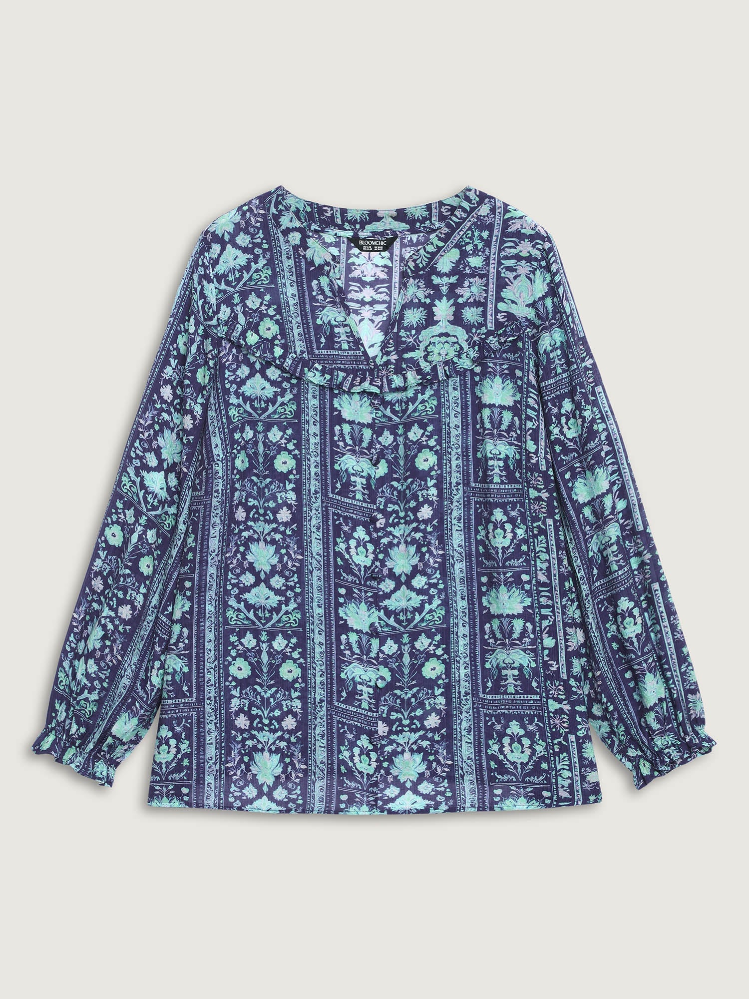 Chiffon Floral Collage Ruffled Blouse