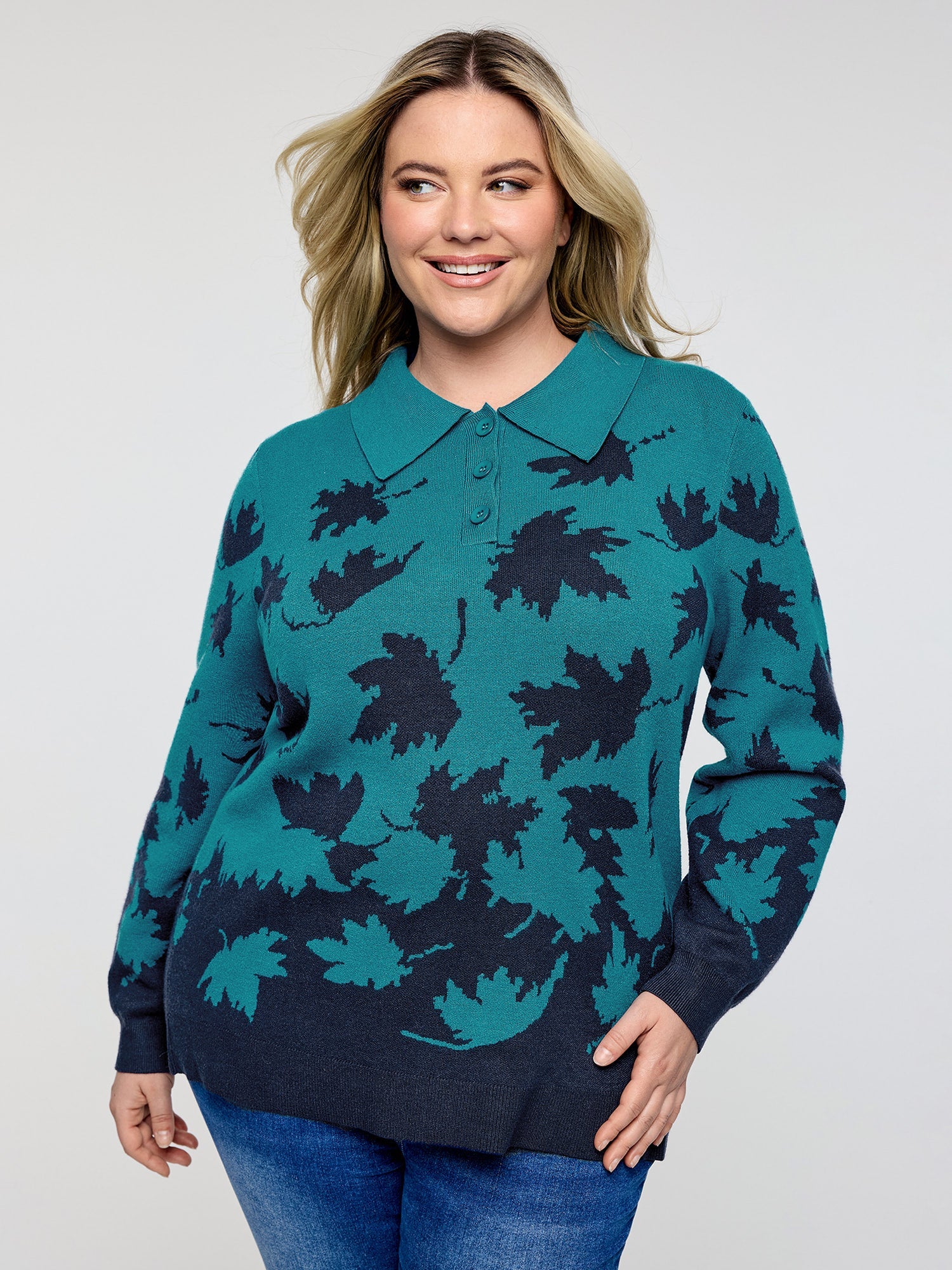 Crisp Fall Leaf Polo Neck Pullover