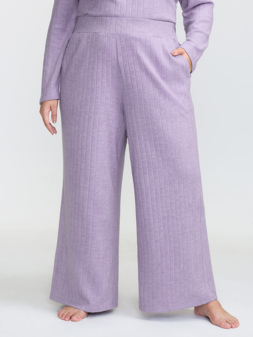Brushed Ribbed Wide-Leg Lounge Bottoms
