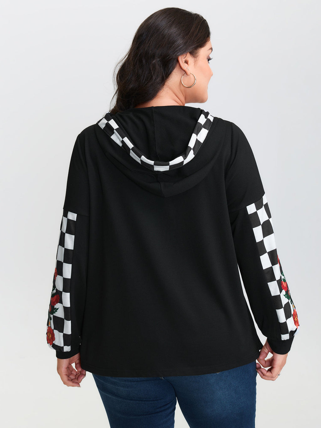 Checkered Stretchy Color Contrast Hoodie