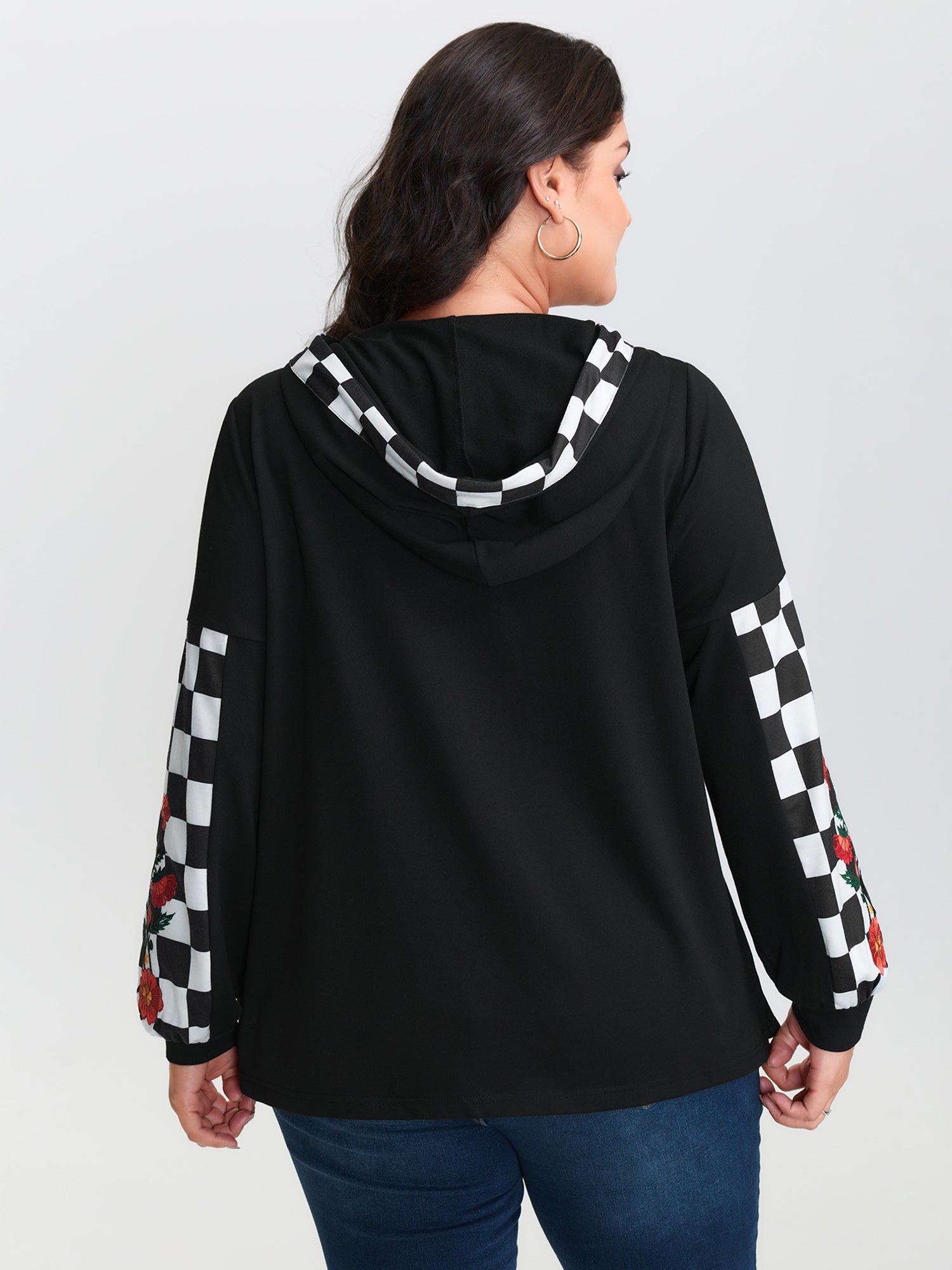 Checkered Stretchy Color Contrast Hoodie