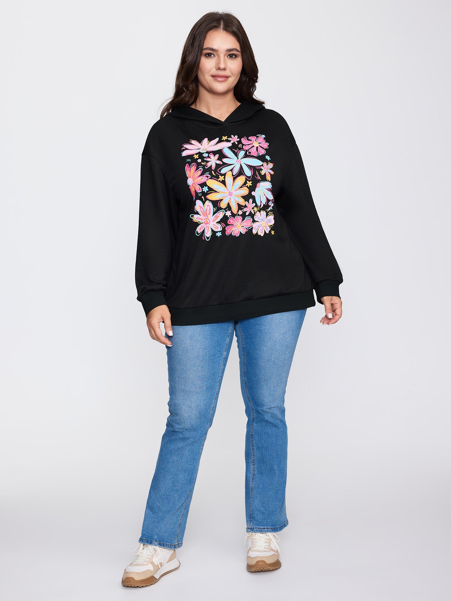 Colorful Floral Print Hoodie Sweatshirt