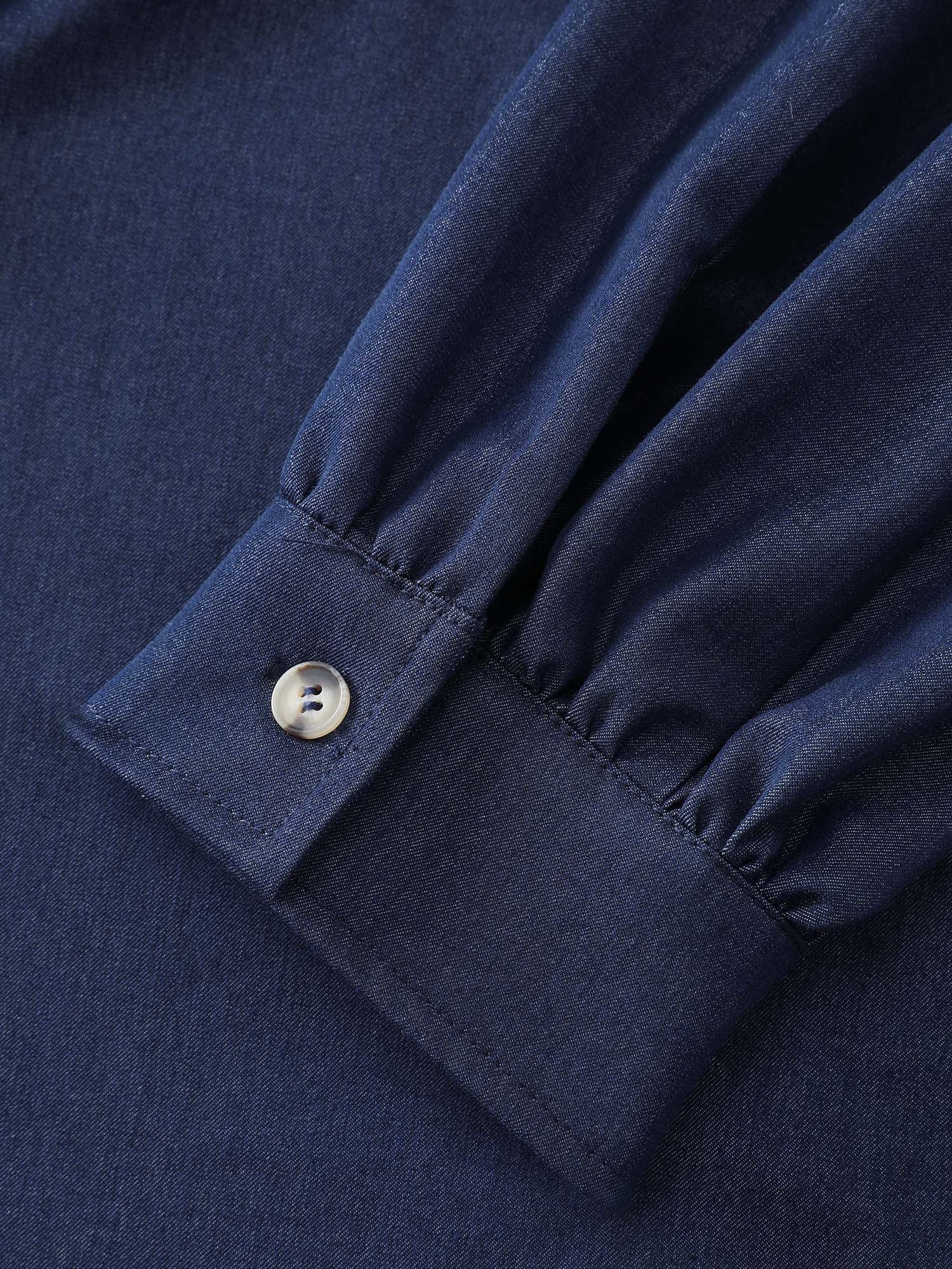 Buttons Pleated Denim Blouse