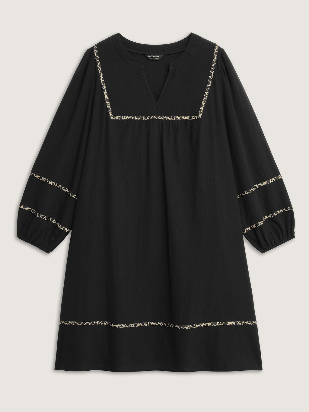 Cotton Leopard Print Notched Collar Midi Dress