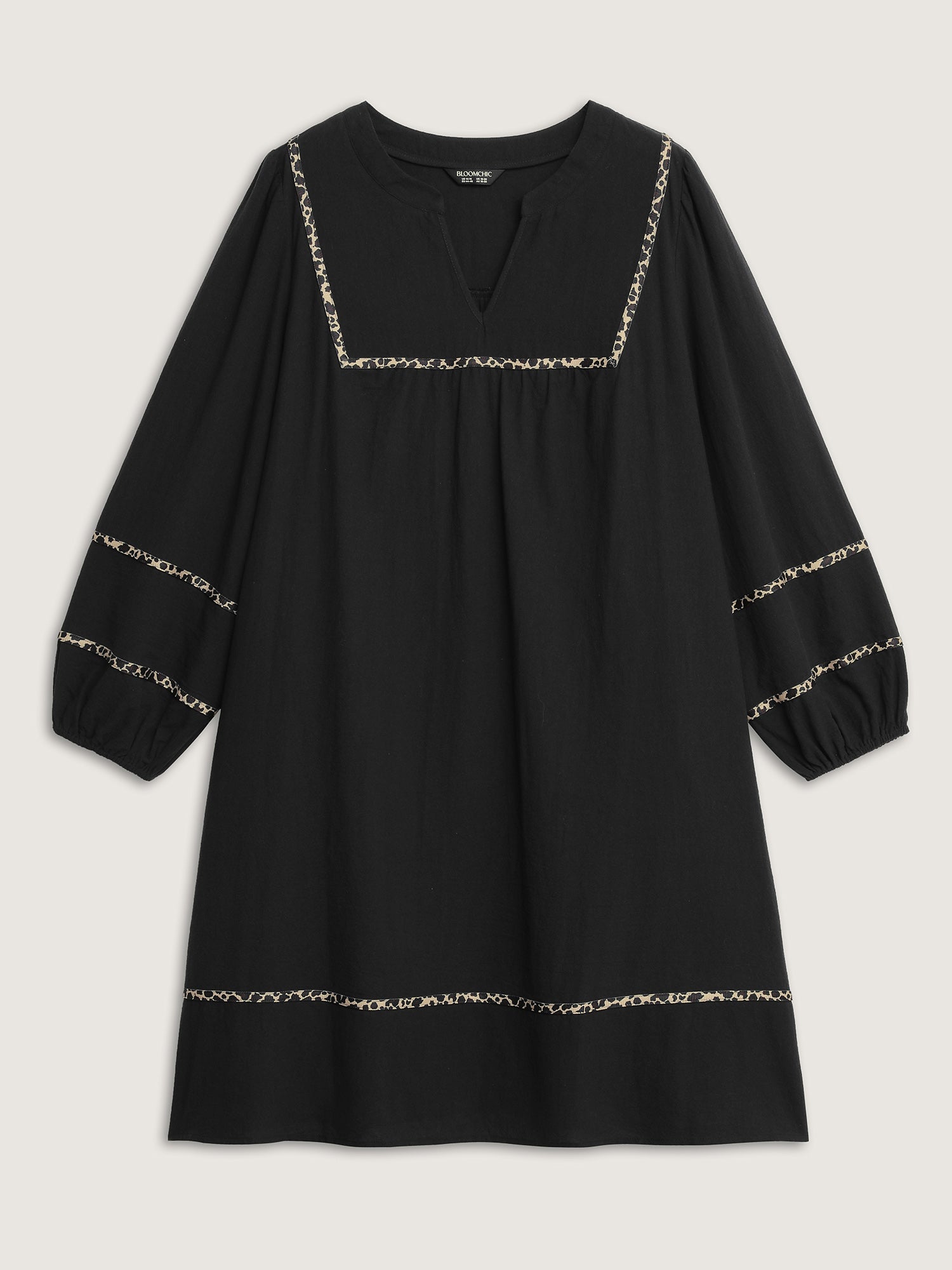 Cotton Leopard Print Notched Collar Midi Dress