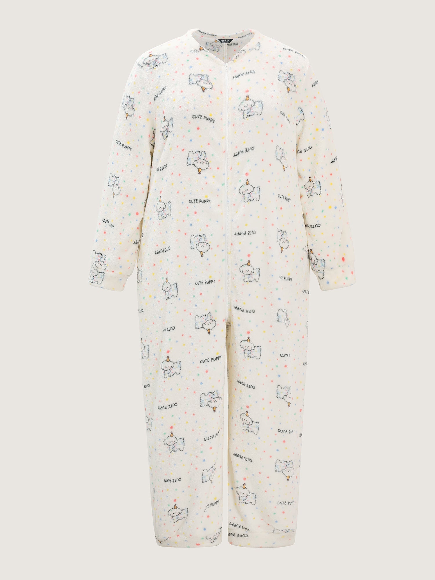 Cozy Puppy Print Zipper Front Lounge Jumpsuit