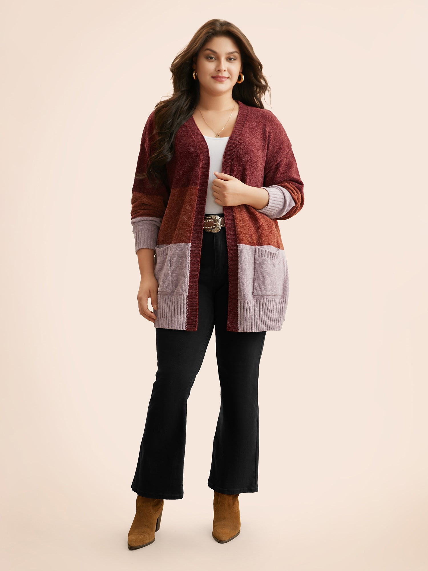 Colorblock Contrast Patch Pocket Cardigan