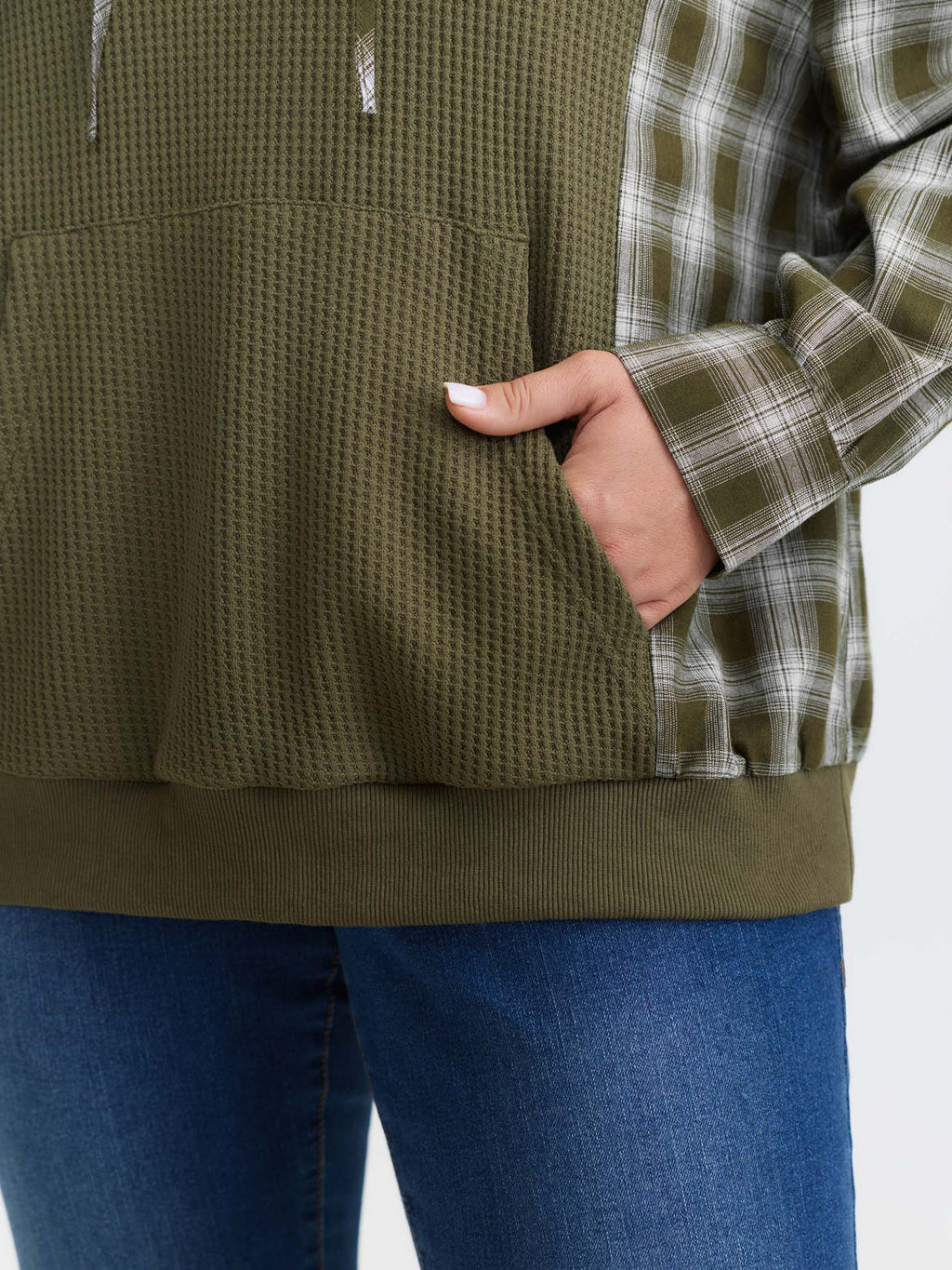 Checkered Spliced Textured Hoodie