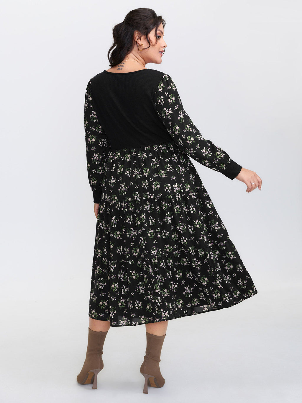 2-in-1 Floral Ruched Midi Dress